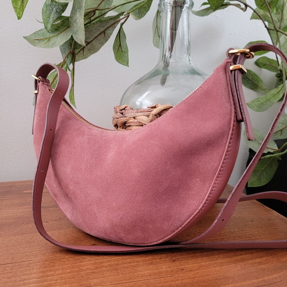 Madewell The Essential Half Moon Crossbody Leather Bag Purse Withered Rose